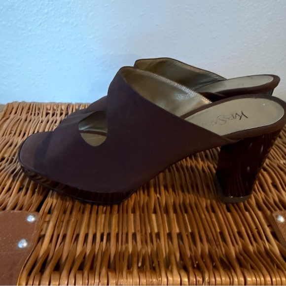 Yves Saint Laurent Heels Size 8.5 Brown Platform Slides Sandals PROJECT FLAWS - Picture 3 of 8